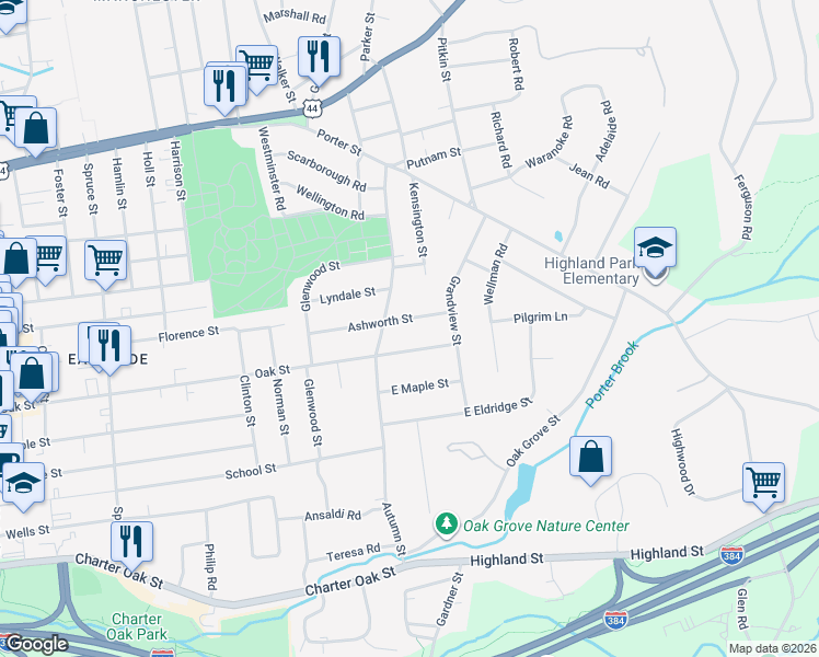 map of restaurants, bars, coffee shops, grocery stores, and more near 85 Ashworth Street in Manchester
