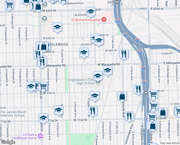 map of restaurants, bars, coffee shops, grocery stores, and more near 426 West Normal Parkway in Chicago