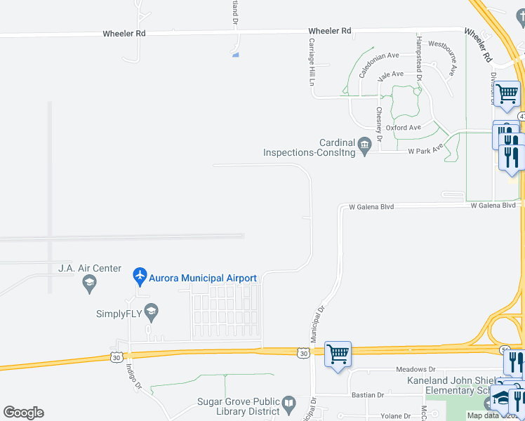 map of restaurants, bars, coffee shops, grocery stores, and more near 2330 Granart Road in Sugar Grove