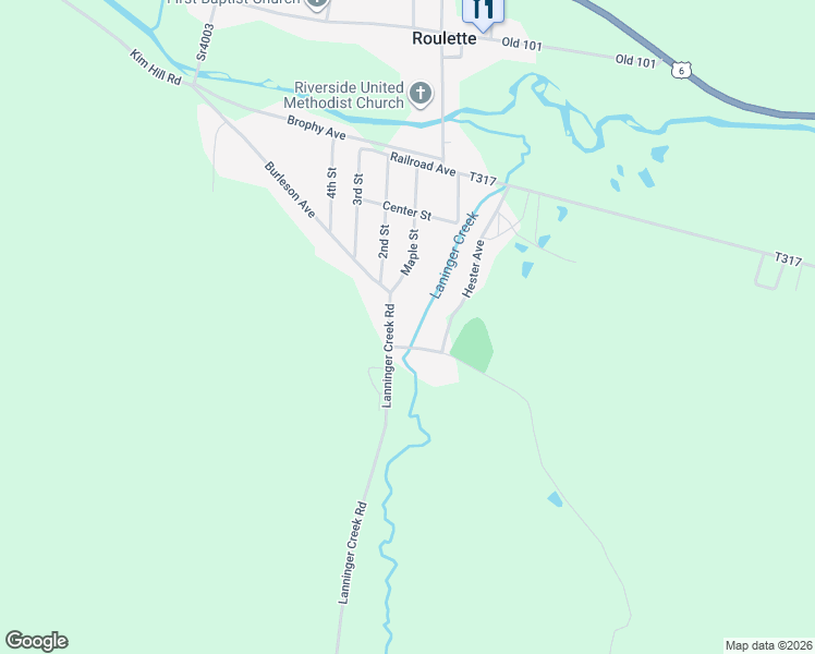 map of restaurants, bars, coffee shops, grocery stores, and more near 7 Lanninger Creek Road in Roulette