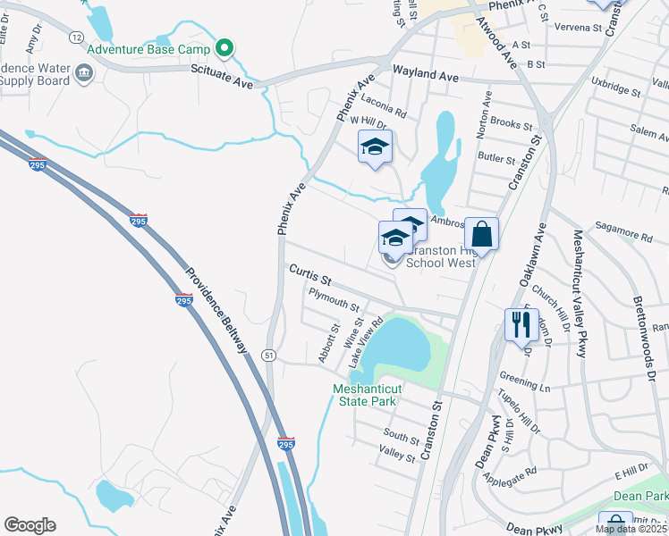 map of restaurants, bars, coffee shops, grocery stores, and more near 35 Metropolitan Avenue in Cranston