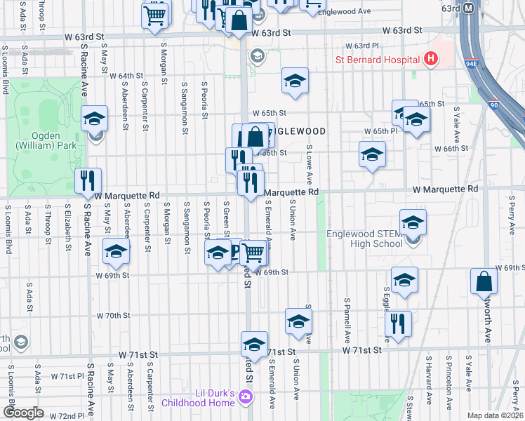 map of restaurants, bars, coffee shops, grocery stores, and more near in Chicago