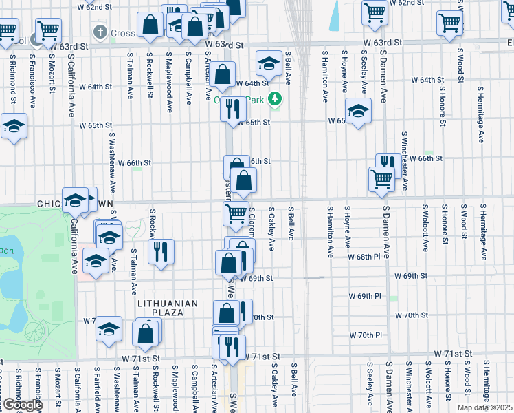 map of restaurants, bars, coffee shops, grocery stores, and more near 2339 West Marquette Road in Chicago