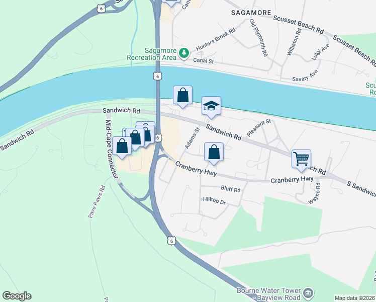 map of restaurants, bars, coffee shops, grocery stores, and more near 27 Adams Street in Plymouth