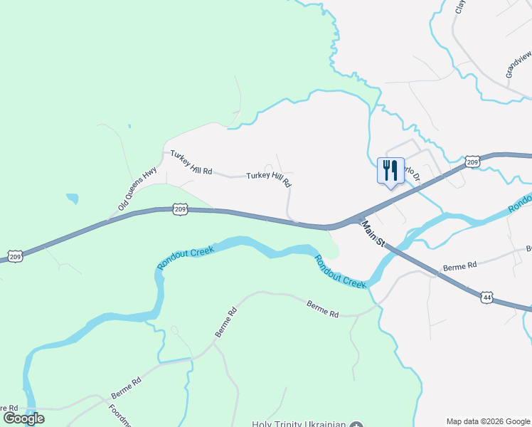 map of restaurants, bars, coffee shops, grocery stores, and more near 6616 U.S. 209 in Kerhonkson