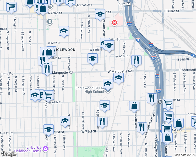 map of restaurants, bars, coffee shops, grocery stores, and more near 426 West Normal Parkway in Chicago