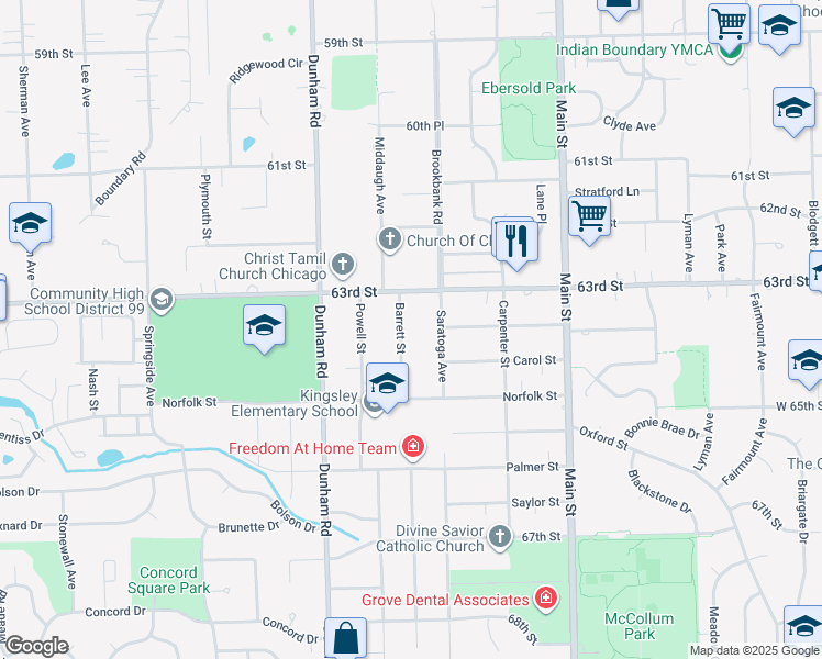 map of restaurants, bars, coffee shops, grocery stores, and more near 6316 Saratoga Avenue in Downers Grove