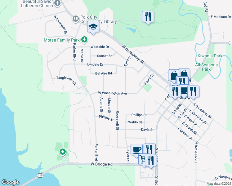 map of restaurants, bars, coffee shops, grocery stores, and more near 1002 West Washington Avenue in Polk City