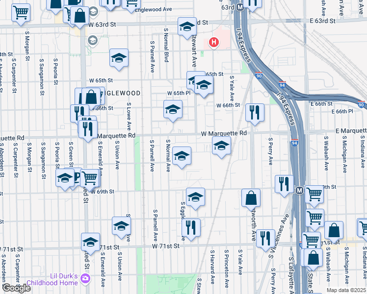 map of restaurants, bars, coffee shops, grocery stores, and more near 426 West Normal Parkway in Chicago