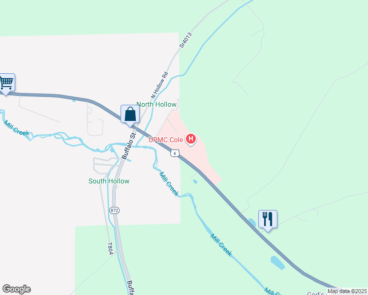 map of restaurants, bars, coffee shops, grocery stores, and more near 1001 East 2nd Street in Coudersport