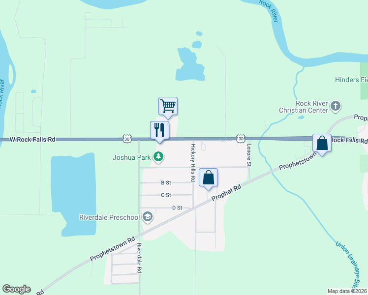 map of restaurants, bars, coffee shops, grocery stores, and more near 1007 Hickory Hills Road in Rock Falls