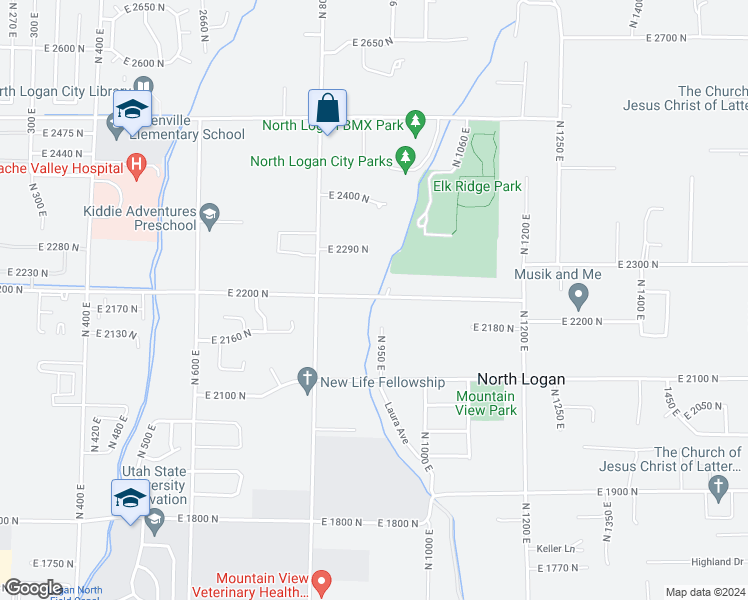 map of restaurants, bars, coffee shops, grocery stores, and more near 875 East 2200 North in North Logan