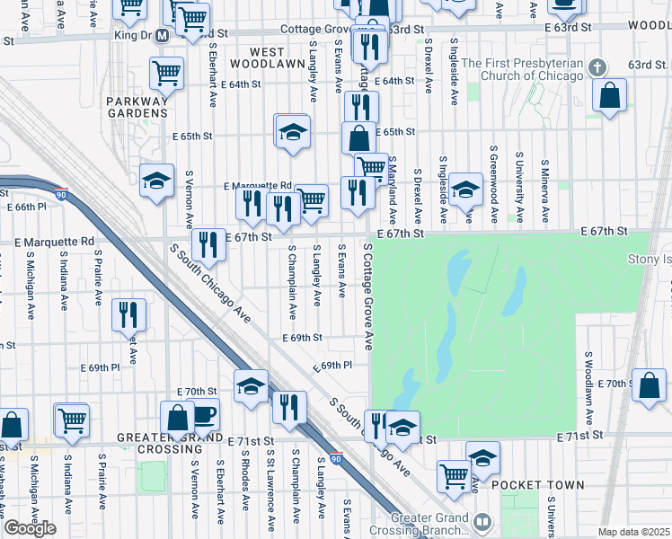 map of restaurants, bars, coffee shops, grocery stores, and more near in Chicago
