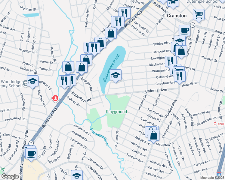 map of restaurants, bars, coffee shops, grocery stores, and more near 192 Chestnut Avenue in Cranston