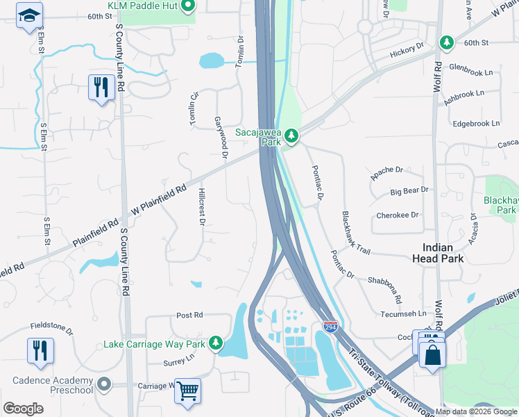 map of restaurants, bars, coffee shops, grocery stores, and more near 6450 Manor Drive in Burr Ridge