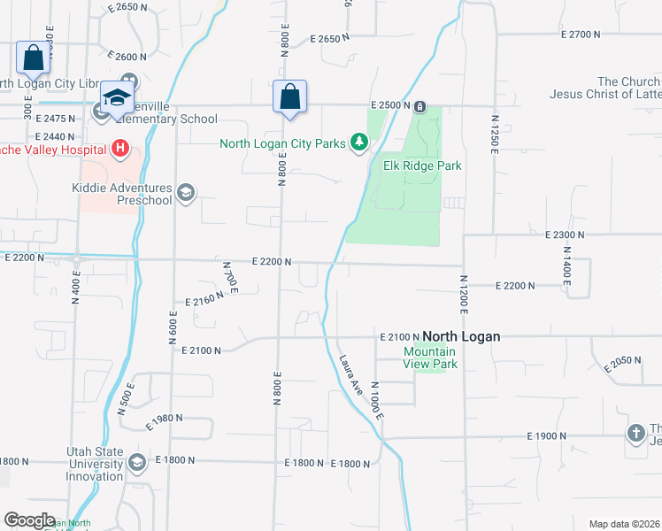 map of restaurants, bars, coffee shops, grocery stores, and more near 875 East 2200 North in North Logan