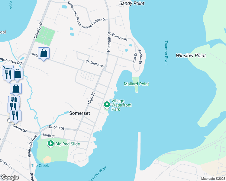 map of restaurants, bars, coffee shops, grocery stores, and more near 13 Clark Street in Somerset