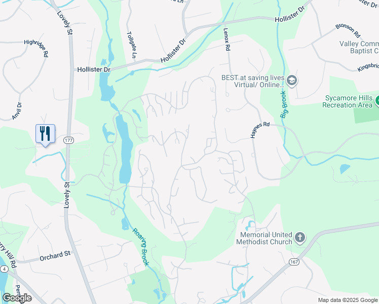 map of restaurants, bars, coffee shops, grocery stores, and more near 6 Redwood Lane in Avon