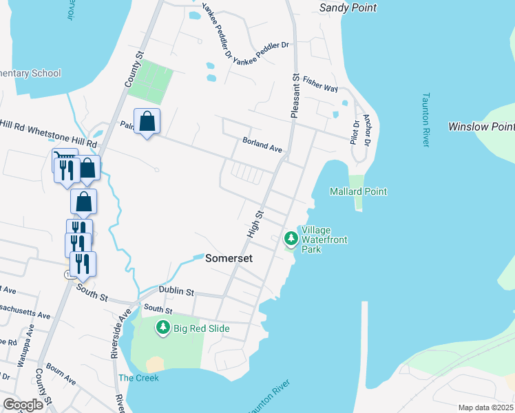 map of restaurants, bars, coffee shops, grocery stores, and more near 407 High Street in Somerset