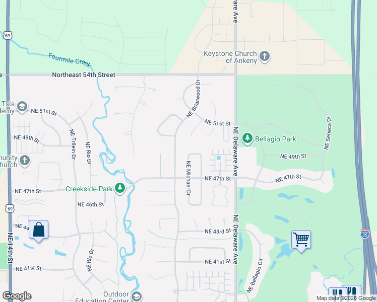 map of restaurants, bars, coffee shops, grocery stores, and more near 904 Northeast 49th Street in Ankeny