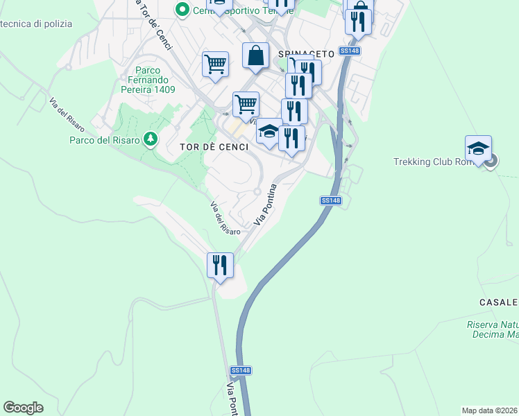 map of restaurants, bars, coffee shops, grocery stores, and more near 39 Via Italo Orto in Roma