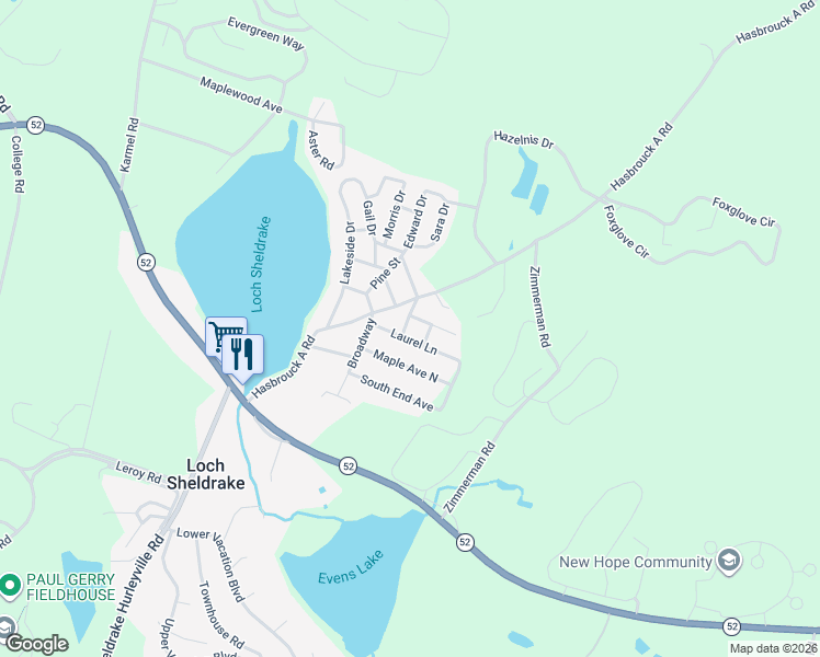 map of restaurants, bars, coffee shops, grocery stores, and more near 7 West End Avenue in Loch Sheldrake