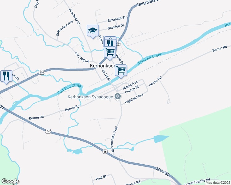 map of restaurants, bars, coffee shops, grocery stores, and more near 16 Minnewaska Trail in Kerhonkson