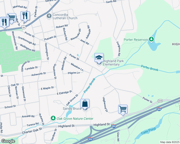 map of restaurants, bars, coffee shops, grocery stores, and more near 22 Oak Grove Street in Manchester