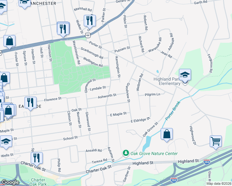 map of restaurants, bars, coffee shops, grocery stores, and more near 85 Ashworth Street in Manchester