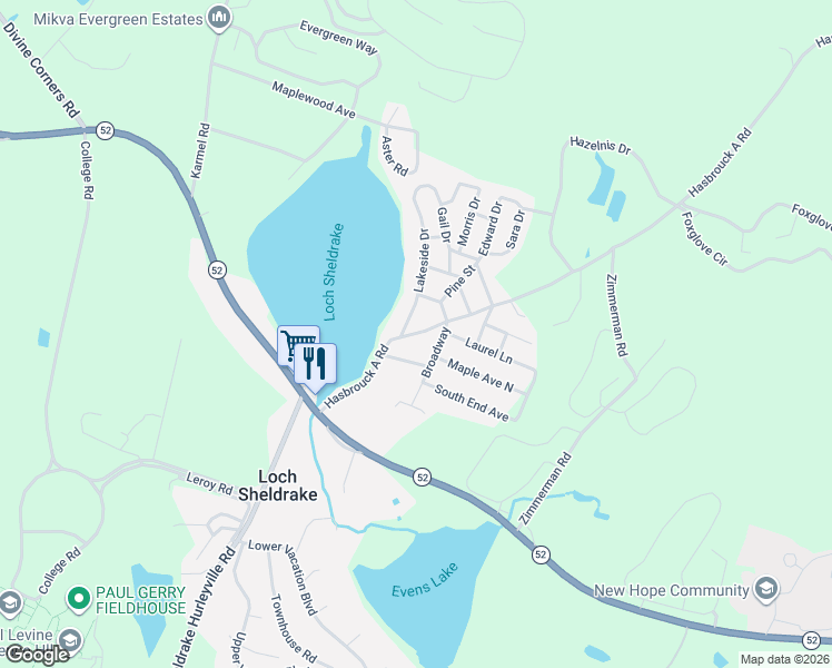 map of restaurants, bars, coffee shops, grocery stores, and more near 7 Maiden Lane in Hurleyville