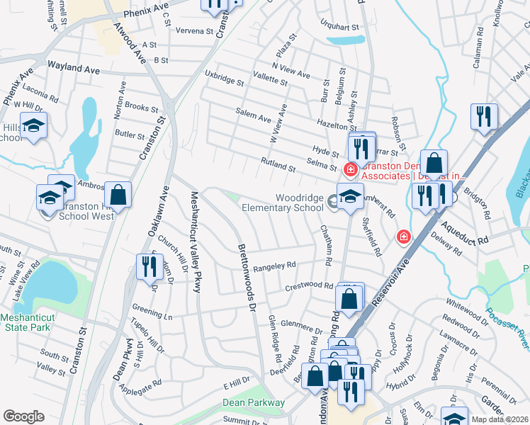 map of restaurants, bars, coffee shops, grocery stores, and more near 11 Franconia Drive in Cranston