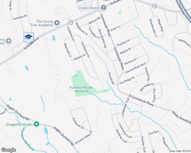 map of restaurants, bars, coffee shops, grocery stores, and more near 101 Derbyshire Drive in Cranston