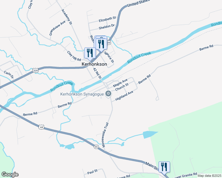 map of restaurants, bars, coffee shops, grocery stores, and more near 16 Minnewaska Trail in Kerhonkson