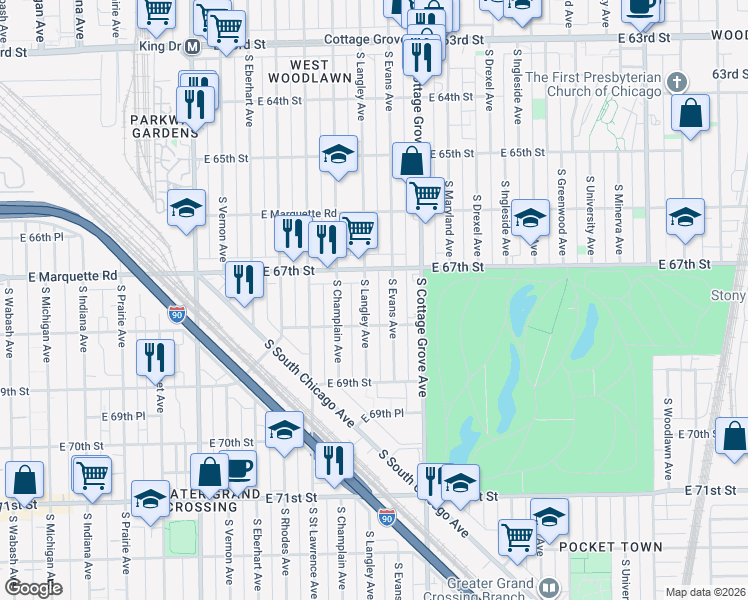 map of restaurants, bars, coffee shops, grocery stores, and more near in Chicago