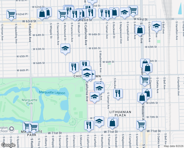 map of restaurants, bars, coffee shops, grocery stores, and more near in Chicago