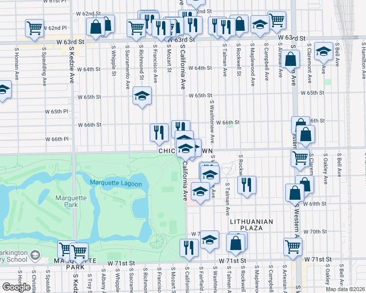 map of restaurants, bars, coffee shops, grocery stores, and more near in Chicago