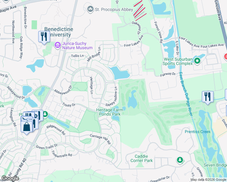 map of restaurants, bars, coffee shops, grocery stores, and more near 6212 Sleepy Hollow Lane in Lisle