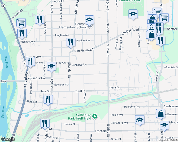 map of restaurants, bars, coffee shops, grocery stores, and more near 922 Mountain Street in Aurora