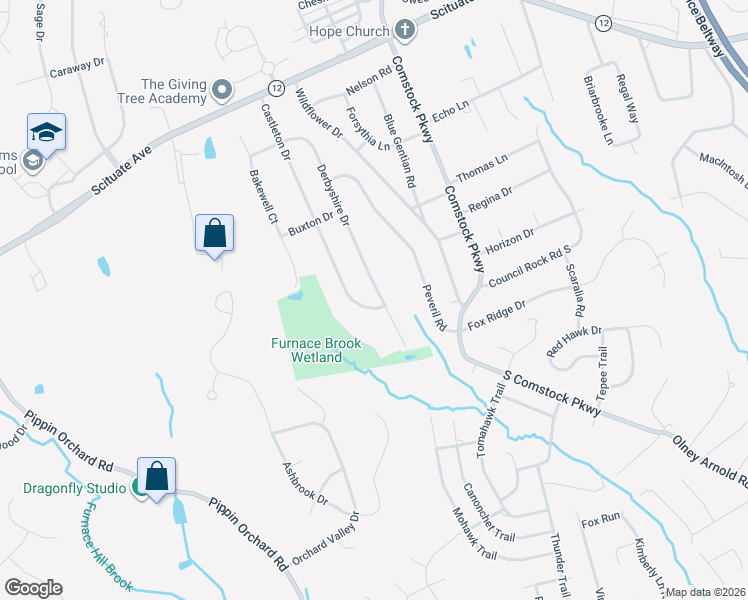 map of restaurants, bars, coffee shops, grocery stores, and more near 101 Derbyshire Drive in Cranston