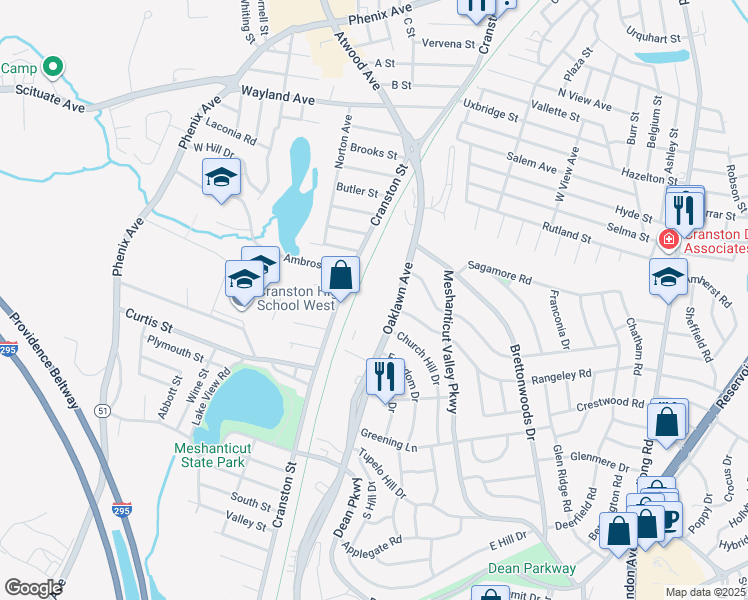 map of restaurants, bars, coffee shops, grocery stores, and more near 149 Oaklawn Avenue in Cranston