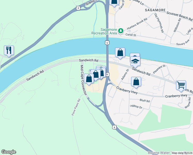 map of restaurants, bars, coffee shops, grocery stores, and more near 4 John's Lane in Bourne