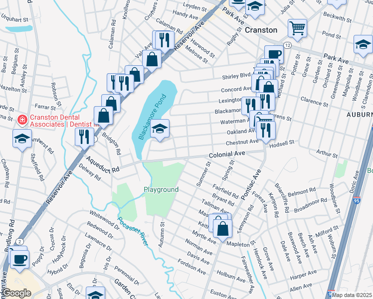 map of restaurants, bars, coffee shops, grocery stores, and more near 140 Chestnut Avenue in Cranston
