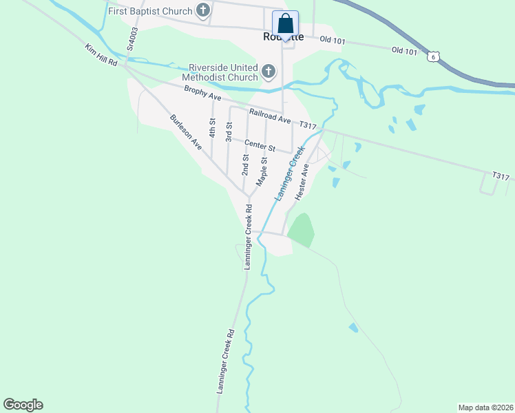 map of restaurants, bars, coffee shops, grocery stores, and more near 7 Lanninger Creek Road in Roulette