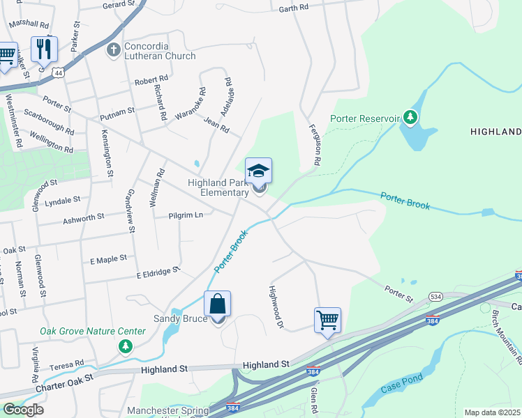 map of restaurants, bars, coffee shops, grocery stores, and more near 397 Porter Street in Manchester