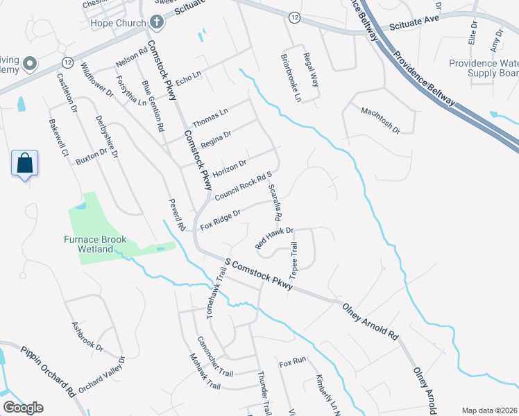 map of restaurants, bars, coffee shops, grocery stores, and more near 79 Fox Ridge Drive in Cranston