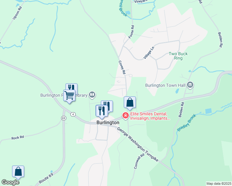 map of restaurants, bars, coffee shops, grocery stores, and more near 29 Covey Road in Burlington