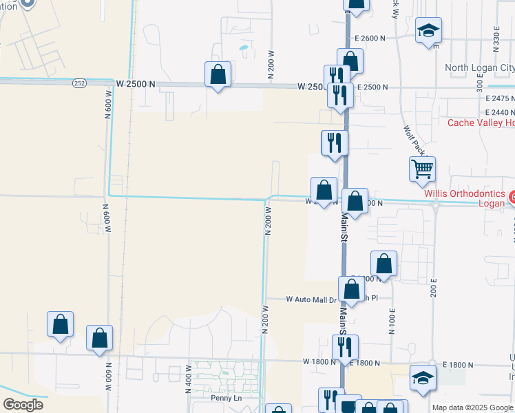 map of restaurants, bars, coffee shops, grocery stores, and more near 2189 North 200 West in North Logan