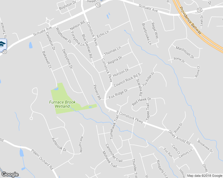 map of restaurants, bars, coffee shops, grocery stores, and more near 560 Comstock Parkway in Cranston