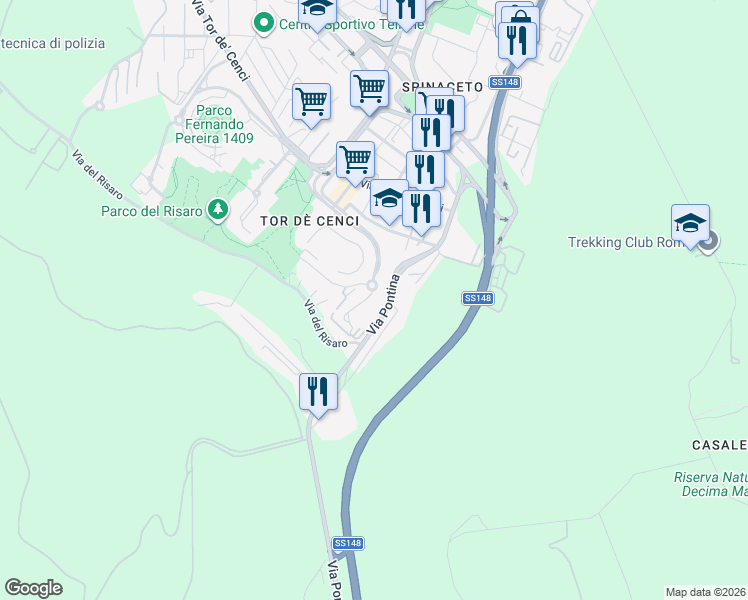 map of restaurants, bars, coffee shops, grocery stores, and more near 39 Via Italo Orto in Roma