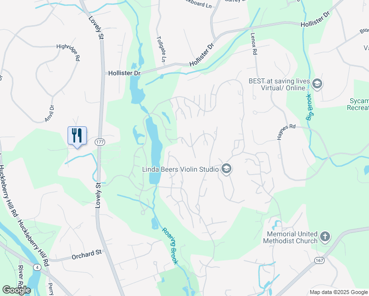 map of restaurants, bars, coffee shops, grocery stores, and more near 1 Split Rock Lane in Avon